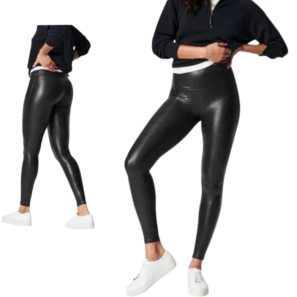Spanx Faux Leather Glossy High Rise Leggings Size M
